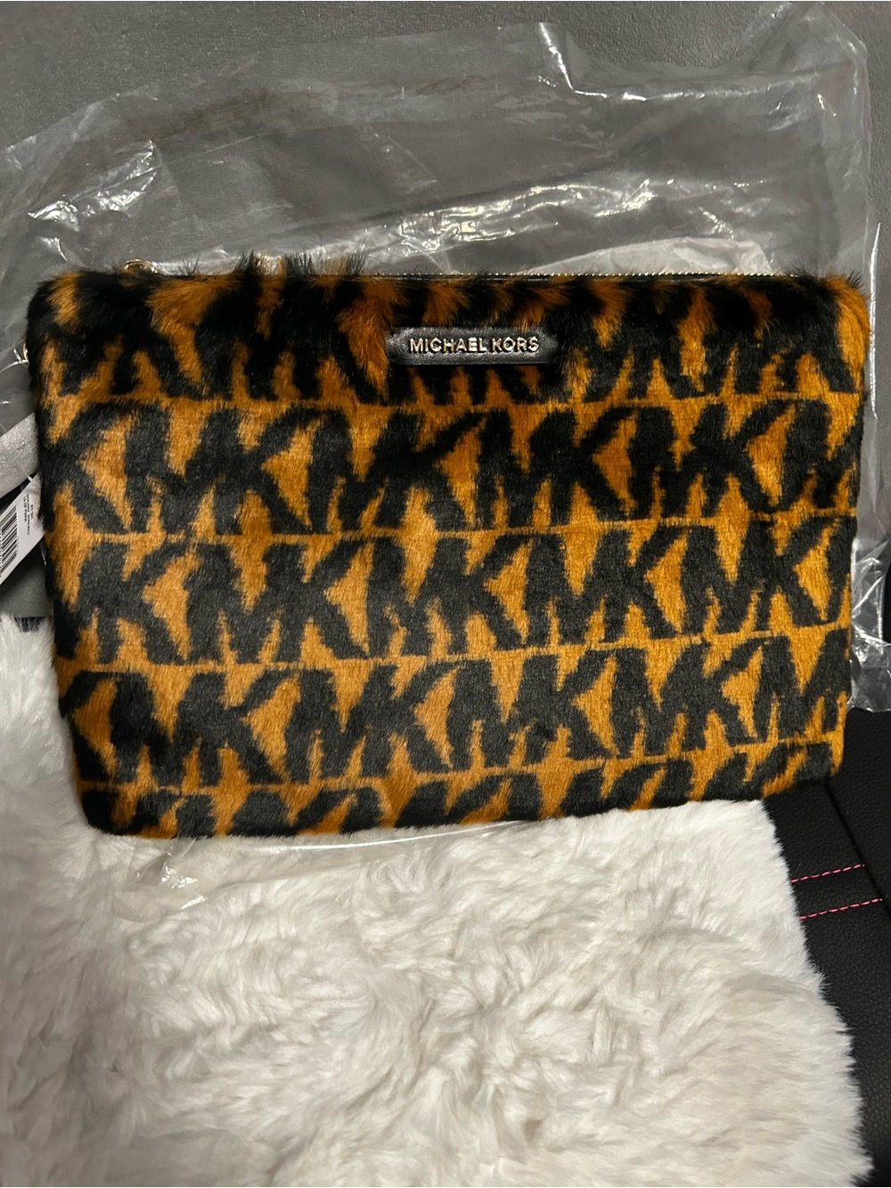 Michael Kors Jet Set Leopard-Print Logo Pouch in Brown & Black